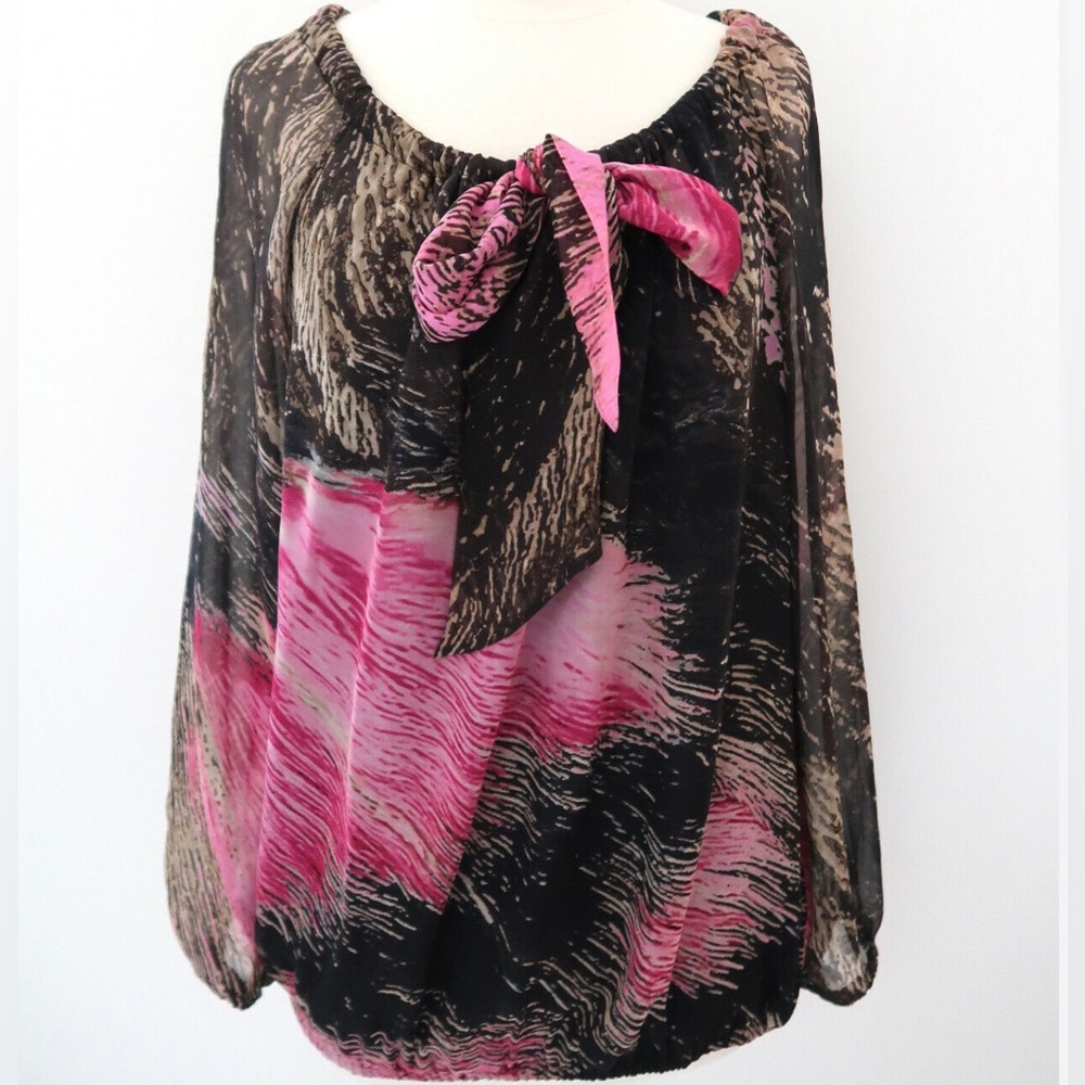 DIANE VON FURSTENBERG Pacifica Chiffon silk blouse abstract print top Size 10